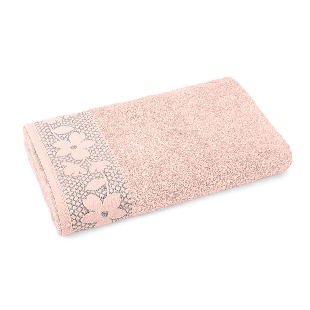 Toalha de Banho Algodão Felpuda 460g/m² 70cm x 1,40m, Barra Floral Jacquard