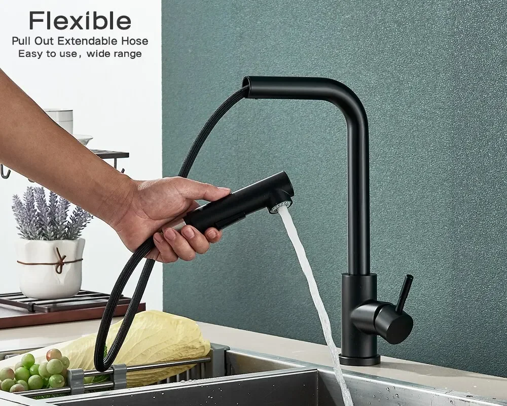 Torneira gourmet flexível de aço inox com misturador quente e frio