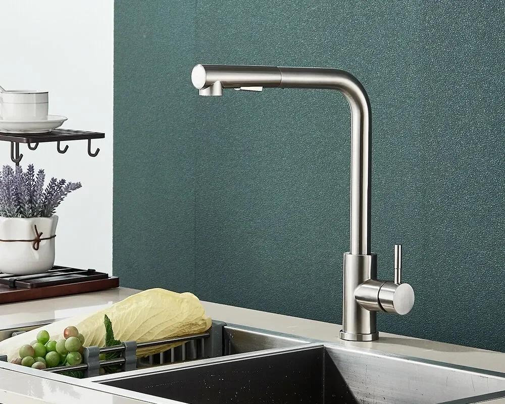 Torneira gourmet flexível de aço inox com misturador quente e frio