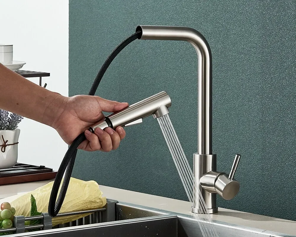 Torneira gourmet flexível de aço inox com misturador quente e frio
