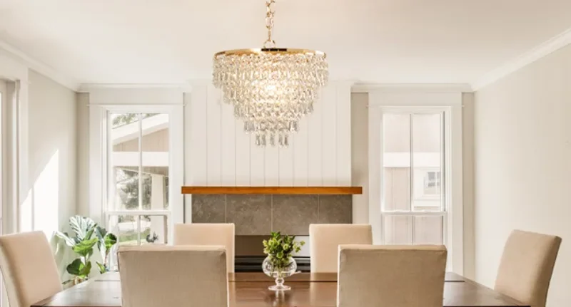 Lustre Moderno Cristal LED Inox com Controle Inteligente