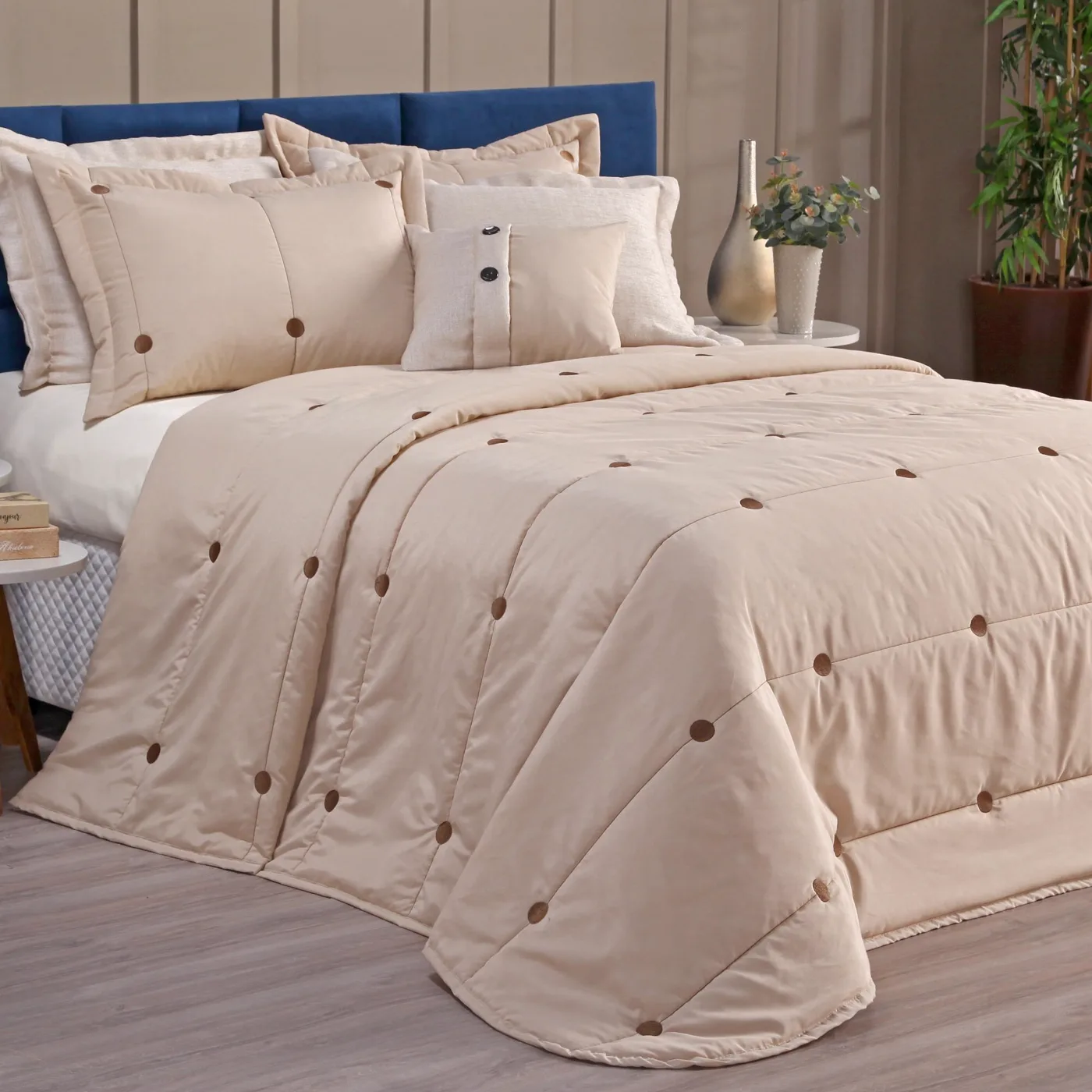 Kit Cobre-Leito Super King Matelado Bordado 300 Fios - 7 Peças