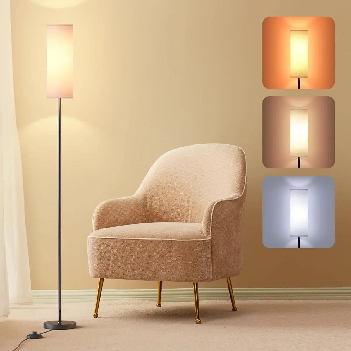 Luminária de Chão Minimalista com Cúpula de Tecido