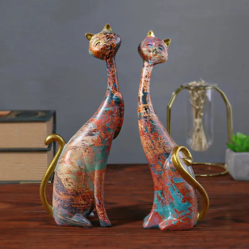 Escultura de Gato Decorativa Estilo Graffiti - Dupla Moderna