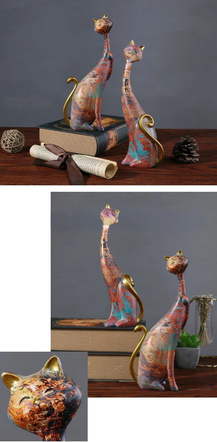 Escultura de Gato Decorativa Estilo Graffiti - Dupla Moderna