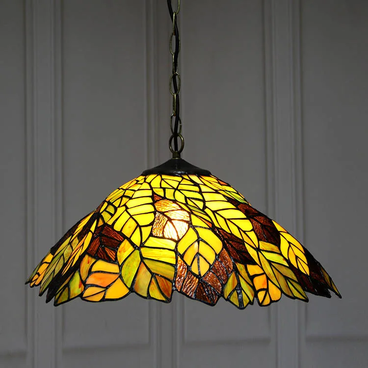Pendente / Plafon Tiffany 16" Folhagens — Vitral Artesanal