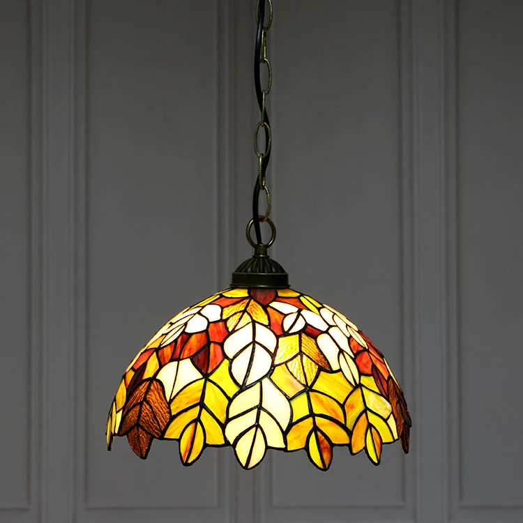 Pendente / Plafon Tiffany 12" Folhagens — Vitral Artesanal