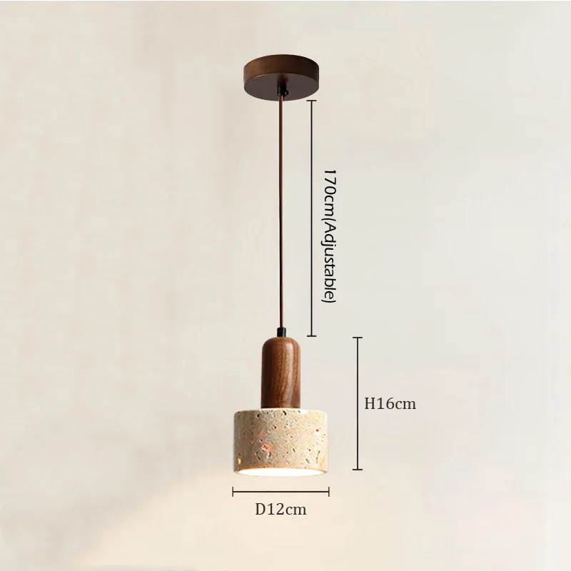 Pendente de Teto Fany em Pedra Travertino e Madeira para Iluminação Aconchegante