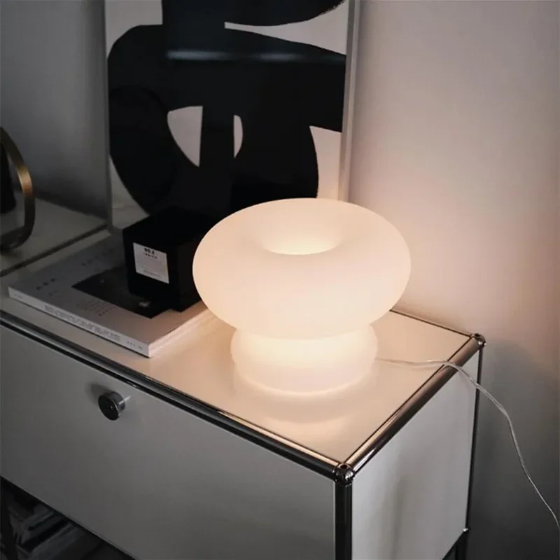 Abajur Cogumelo Vidro Leitoso LED Bivolt Aconchegante