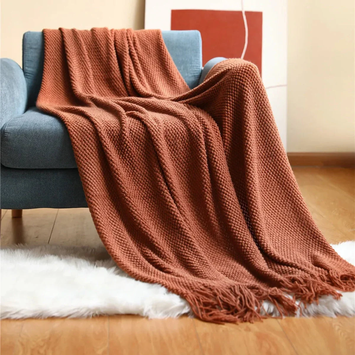 Manta de Tricô para Sofá Boho Chic Quentinha