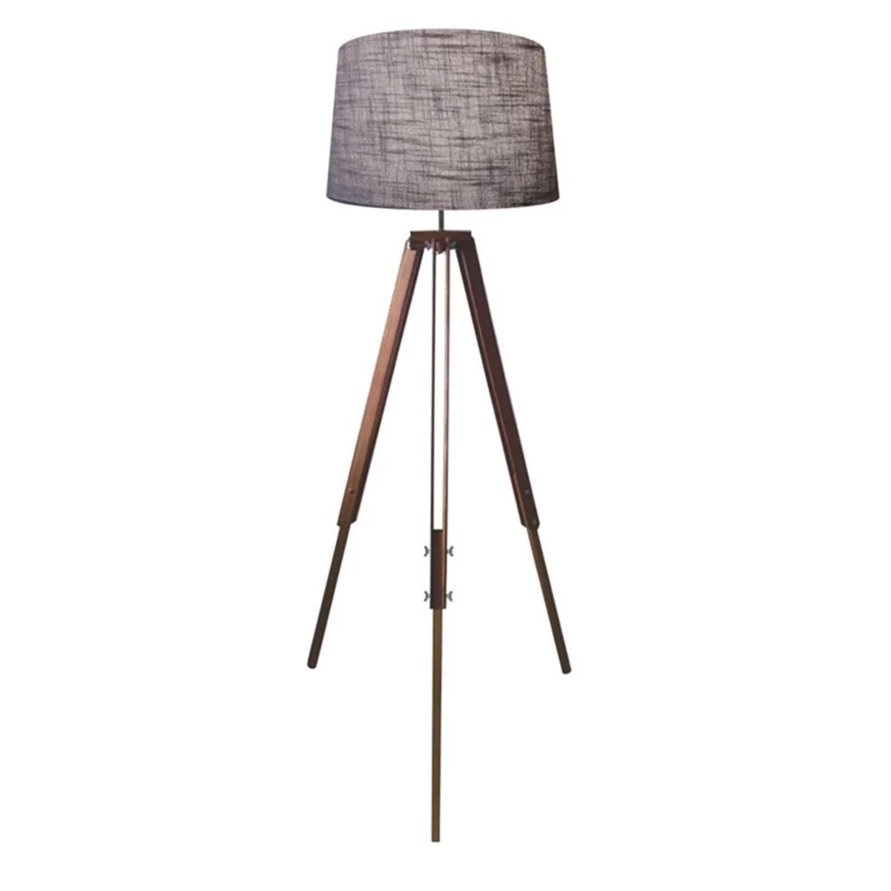 Luminária de Chão Tripé Moderna Cúpula Tecido Cinza
