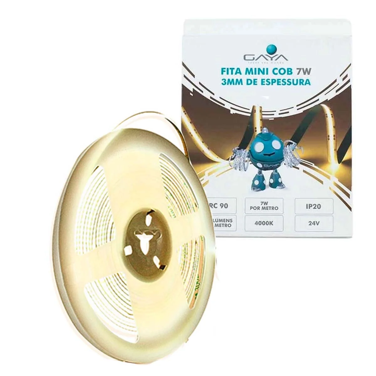 Fita LED Mini COB 7W/m 4000K Branco Neutro 24V - 700 Lúmens/m