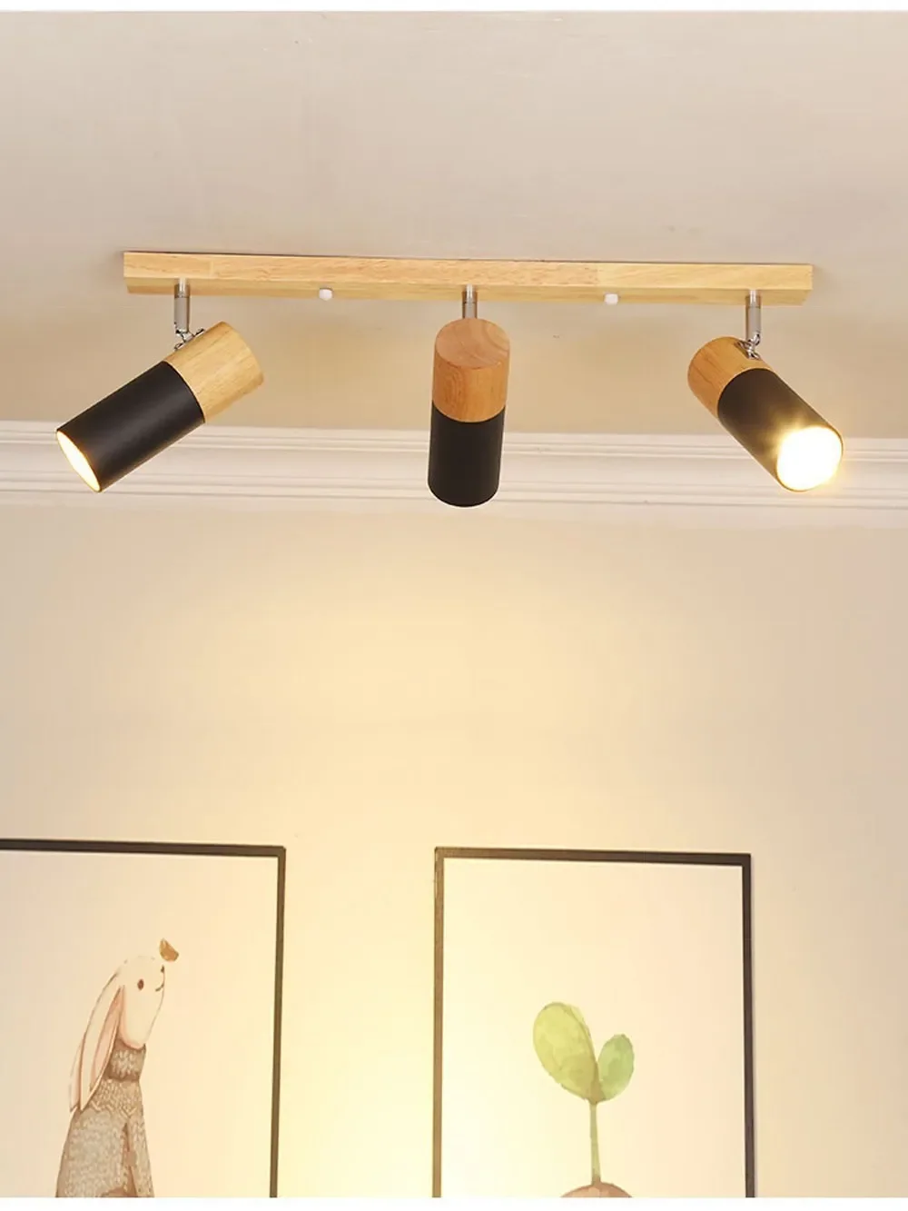 Lustre de Teto Moderno Madeira e Metal Fista - Luz Quente Inclusa