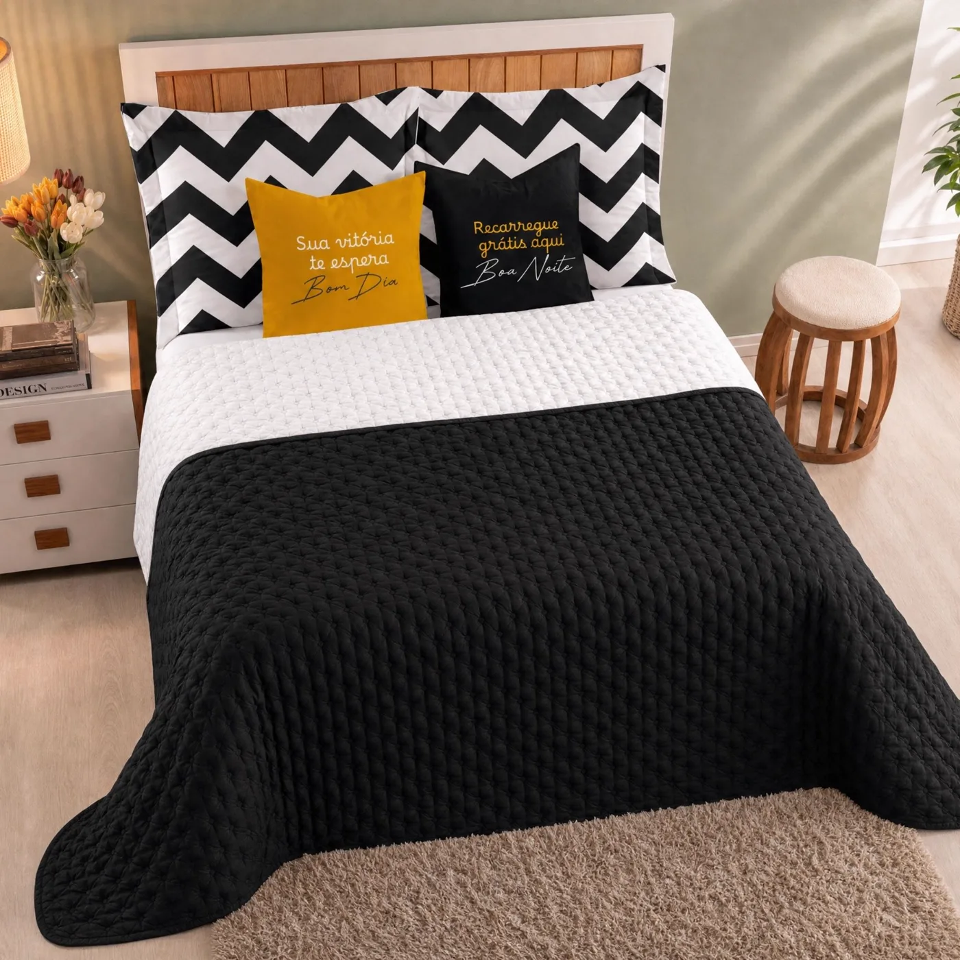 Cobre Leito Dupla Face Casal 7 Peças Luxuoso Conforto Premium