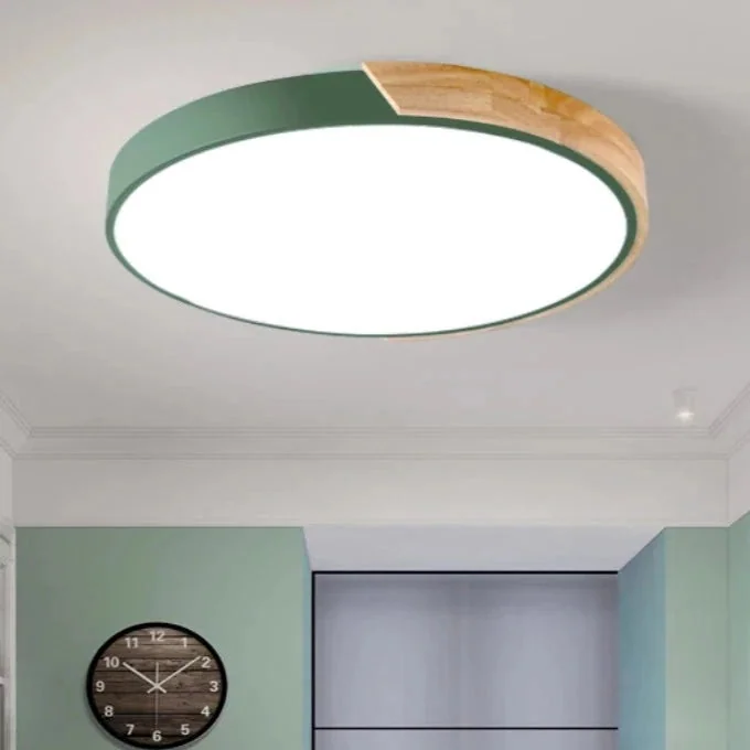 Plafon LED de Sobrepor Ultra Fino Colorido com Detalhe em Madeira
