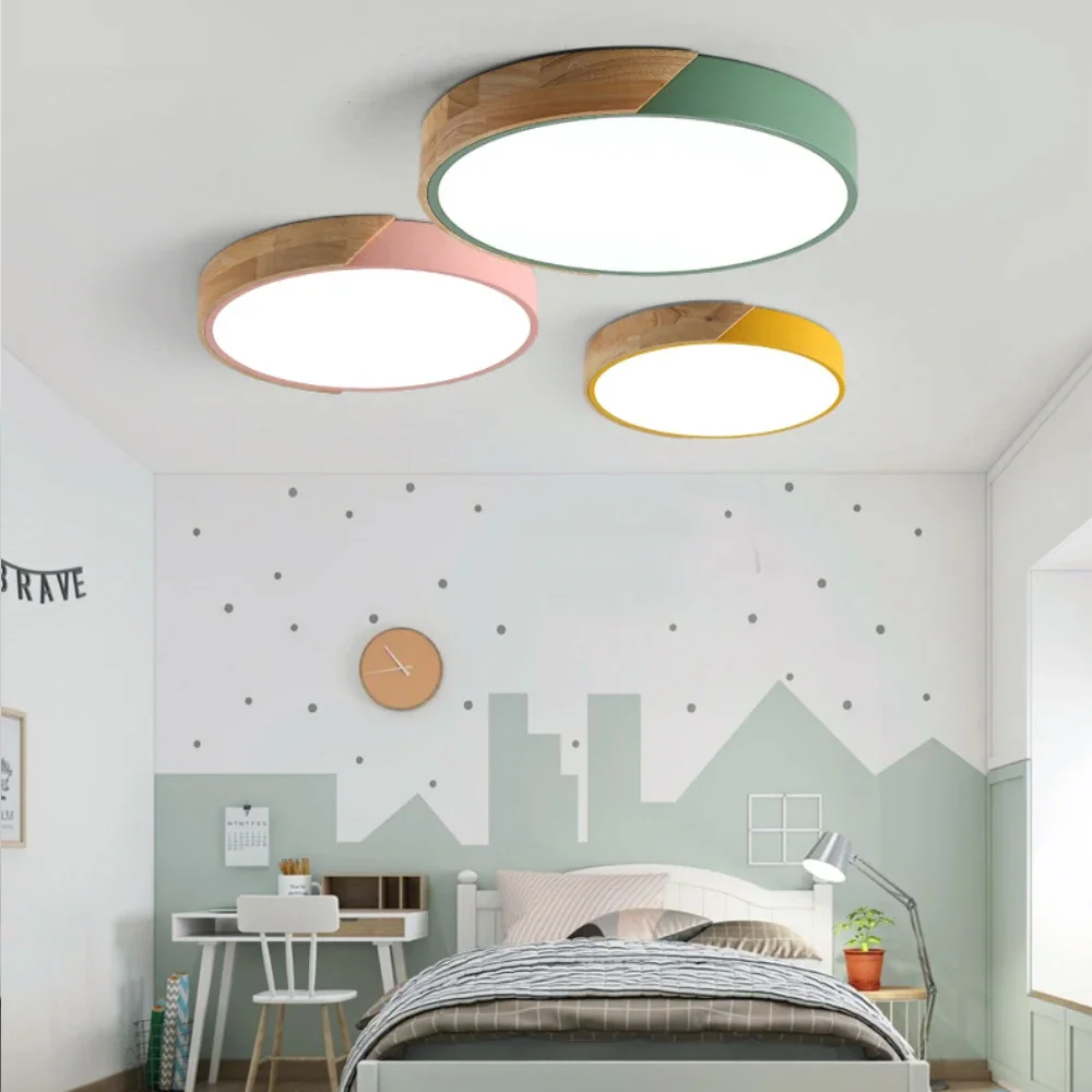 Plafon LED de Sobrepor Ultra Fino Colorido com Detalhe em Madeira