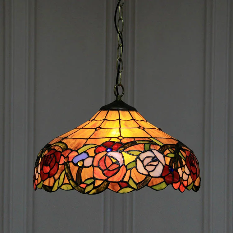 Pendente / Plafon Tiffany 16" Rosas — Vitral Artesanal