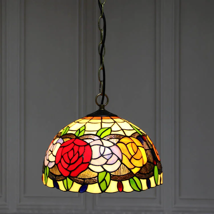 Pendente / Plafon Tiffany 12" Rosas — Vitral Artesanal
