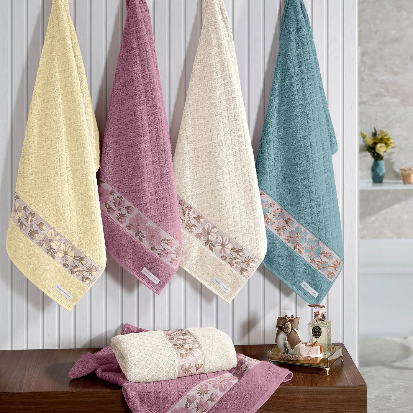 Toalha de Rosto Jacquard, Algodão, 460g/m², 50cm x 70cm, Dupla Torção