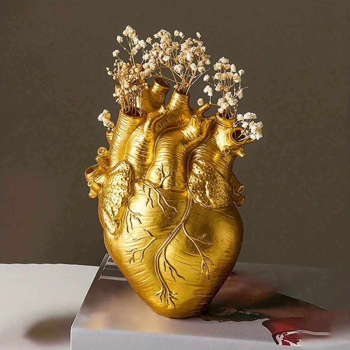 Escultura Vaso Coração Anatômico Decorativo Resina Moderna