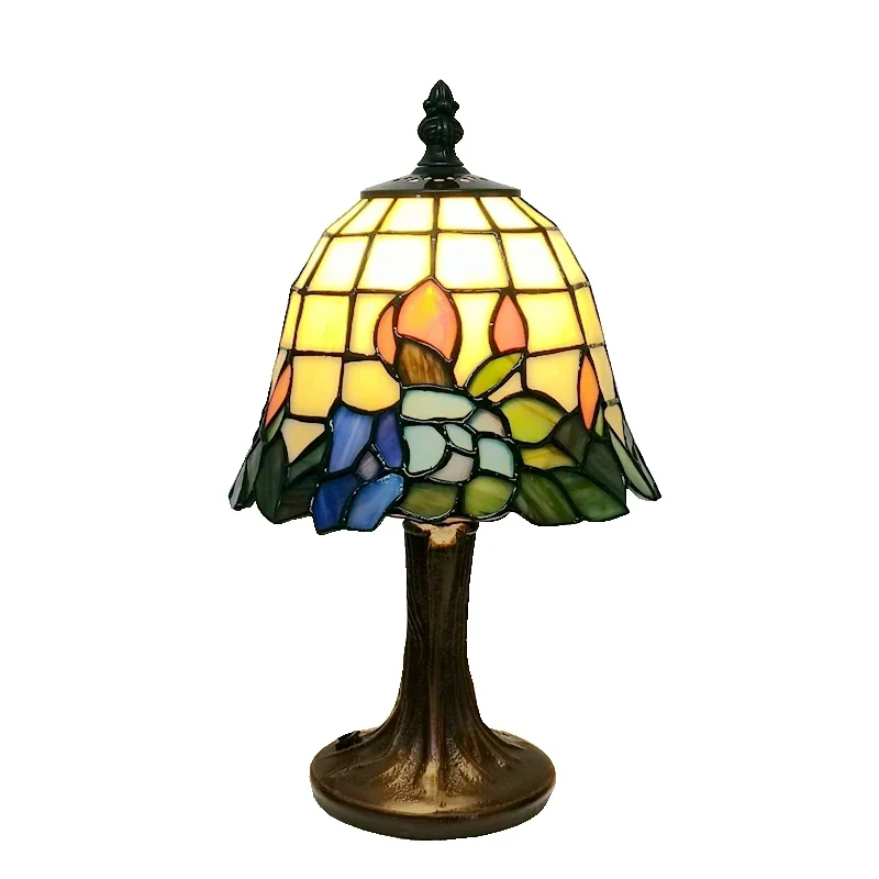 Abajur Clássico Vitral Colorido em Níquel Escovado