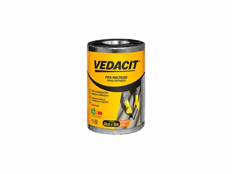 Fita Asfáltica Adesiva Multiuso 20cm x 10m Cinza Impermeável