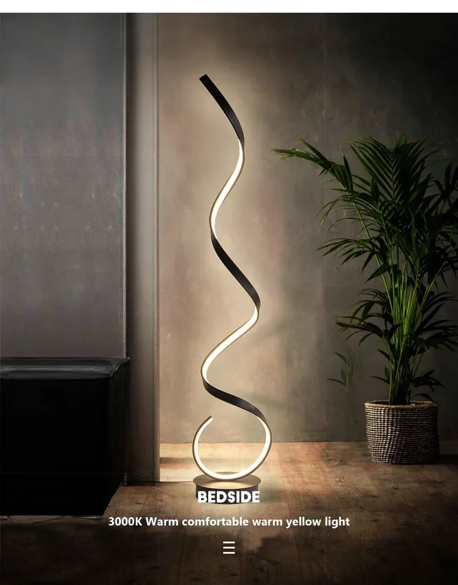 Luminária de Chão Escultura Espiral LED Alumínio Branco/Preto