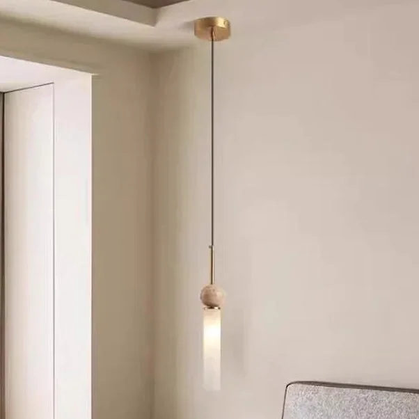 Pendente de teto moderno em travertino com luz difusa G9