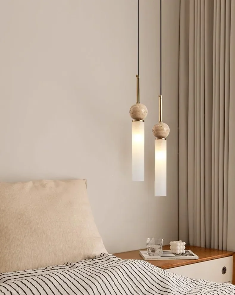 Pendente de teto moderno em travertino com luz difusa G9