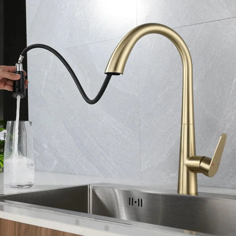 Torneira Monocomando Flexível Curva para Cozinha com Ducha Extensível