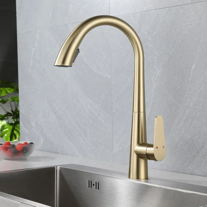 Torneira Monocomando Flexível Curva para Cozinha com Ducha Extensível