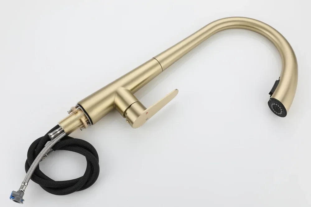 Torneira Monocomando Flexível Curva para Cozinha com Ducha Extensível