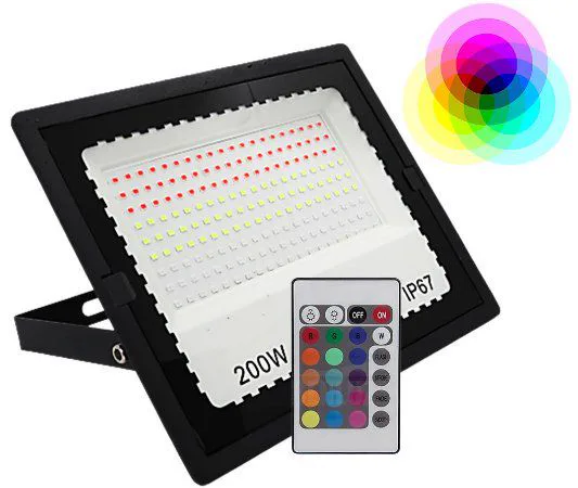 Holofote LED RGB 200W Exterior: Cores Vibrantes e Memória