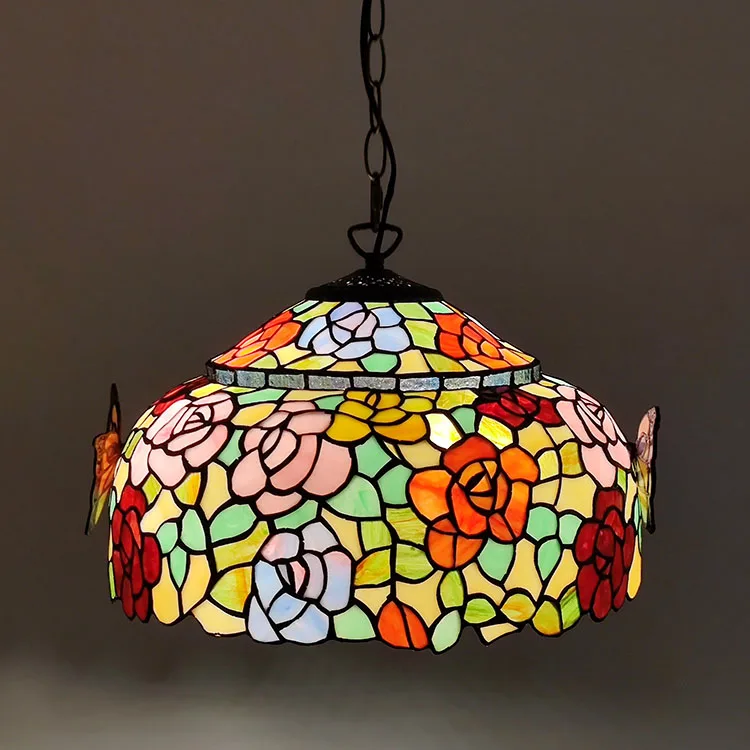 Pendente / Plafon Tiffany 16" Rosas — Vitral Artesanal