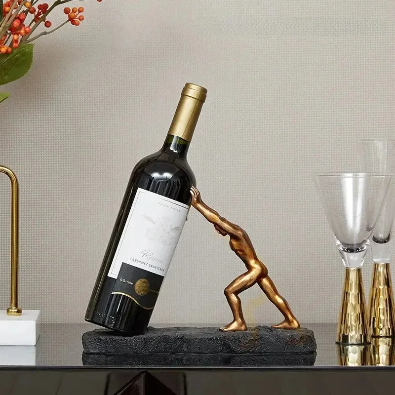 Escultura Decorativa Homem Porta Garrafa Estilo Europeu - Resina Premium
