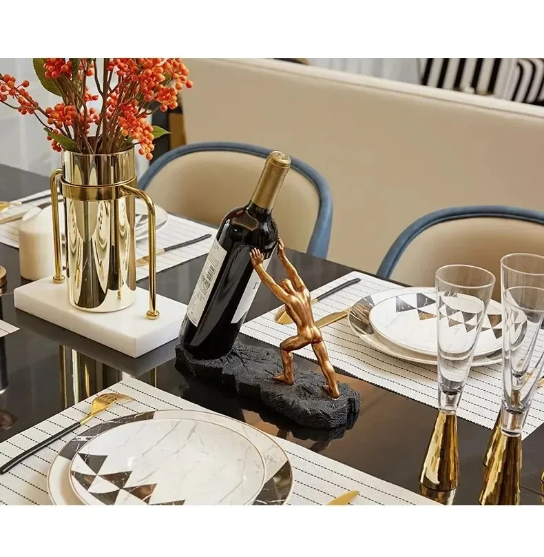 Escultura Decorativa Homem Porta Garrafa Estilo Europeu - Resina Premium