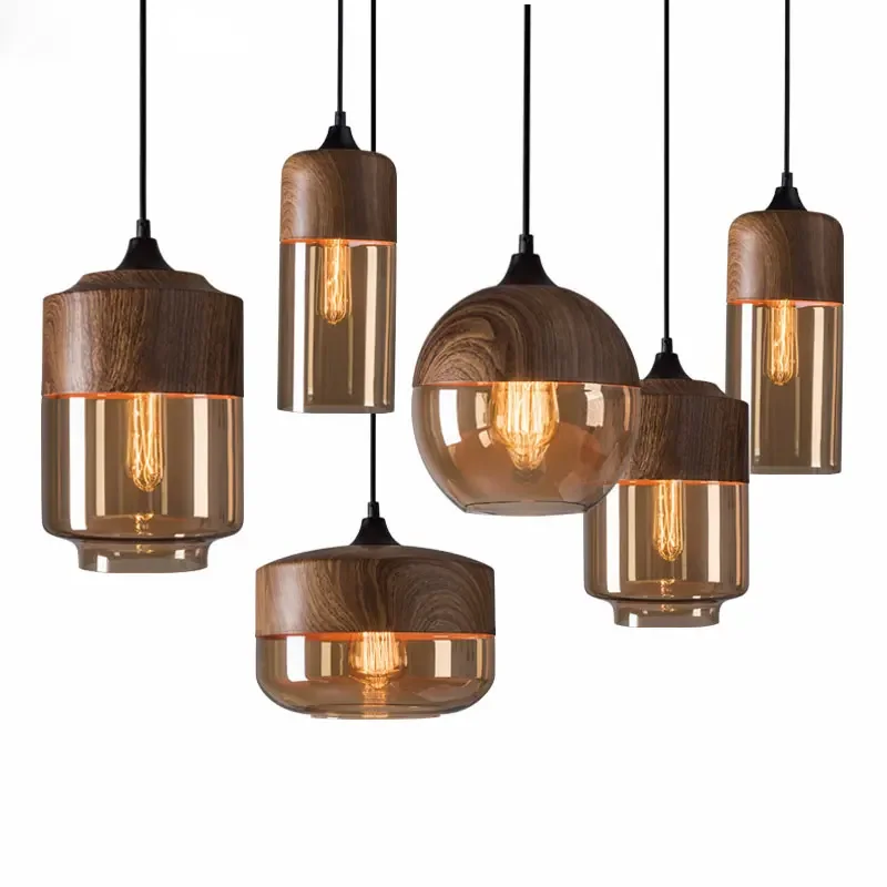 Pendente Metal e Vidro: design sofisticado e toque amadeirado