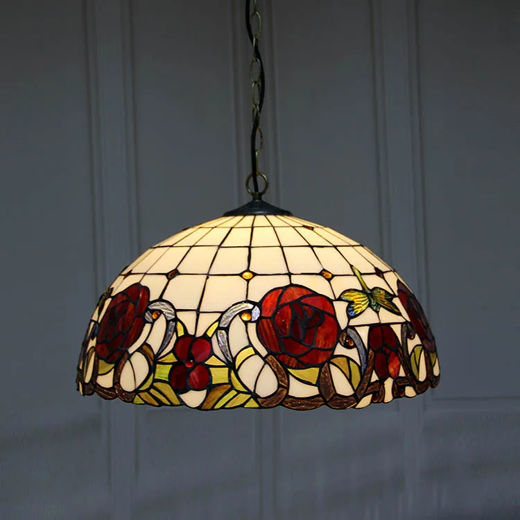 Pendente / Plafon Tiffany 16" Rosas — Vitral Artesanal