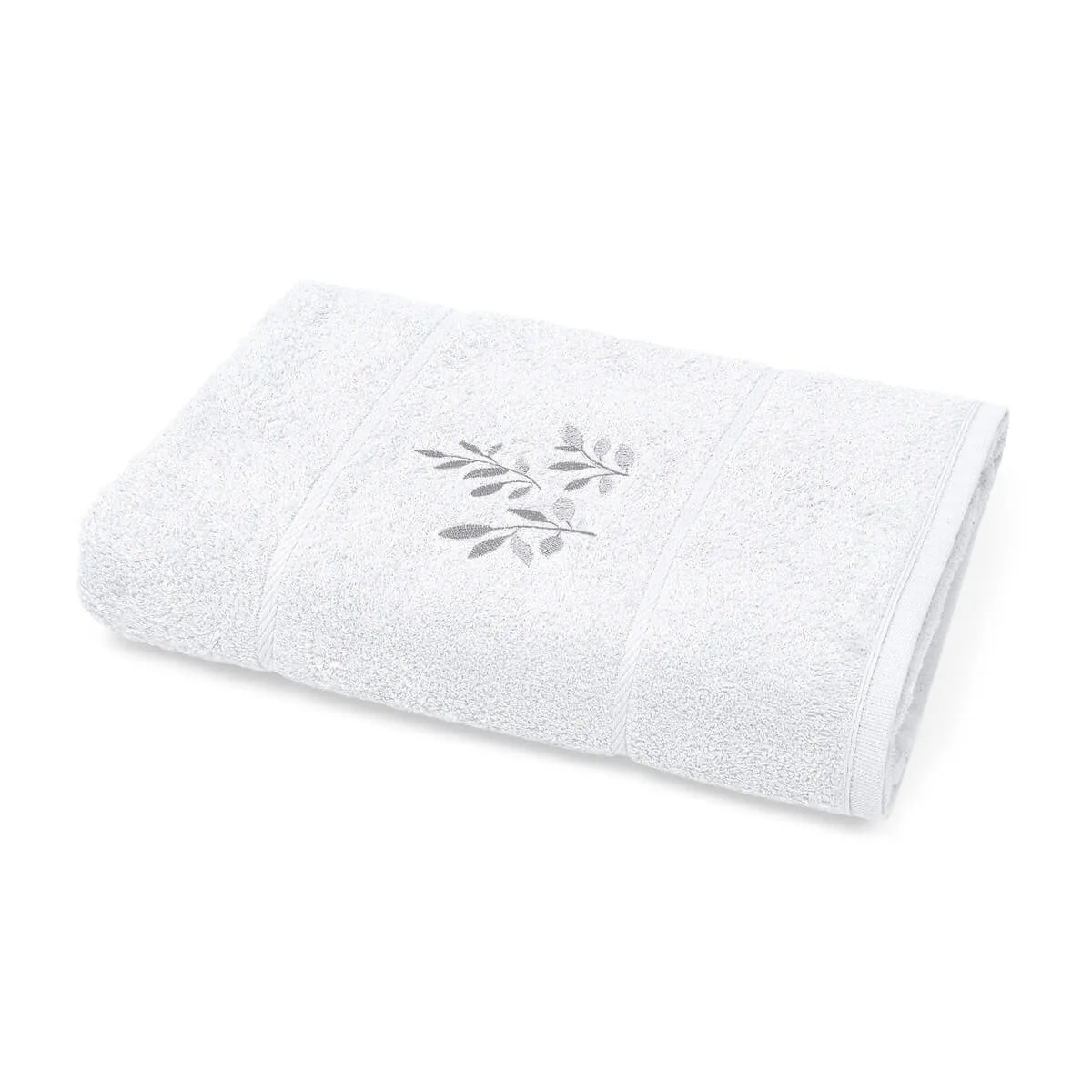 Toalha de Banho Bordada 100% Algodão 460g/m² 70x140cm Folhas
